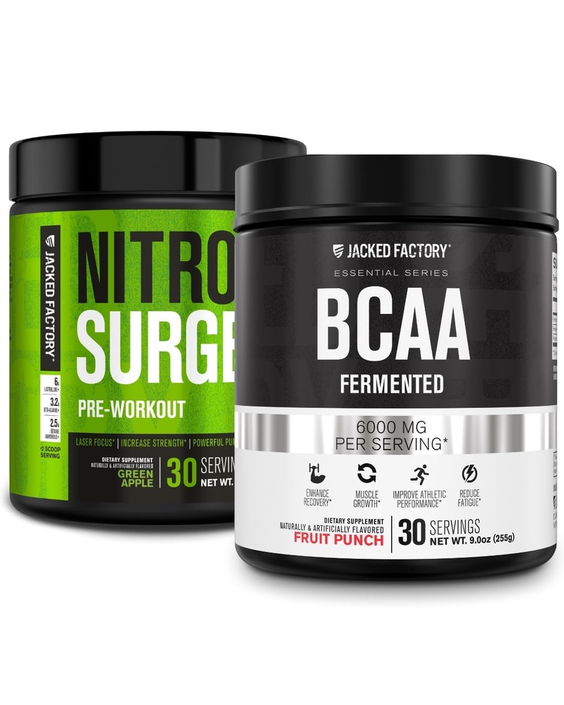 Jacked Factory Nitrospush Pre- Workout di Green Apple & BCAA di Fruit Punch for Muscle Building and Recovery