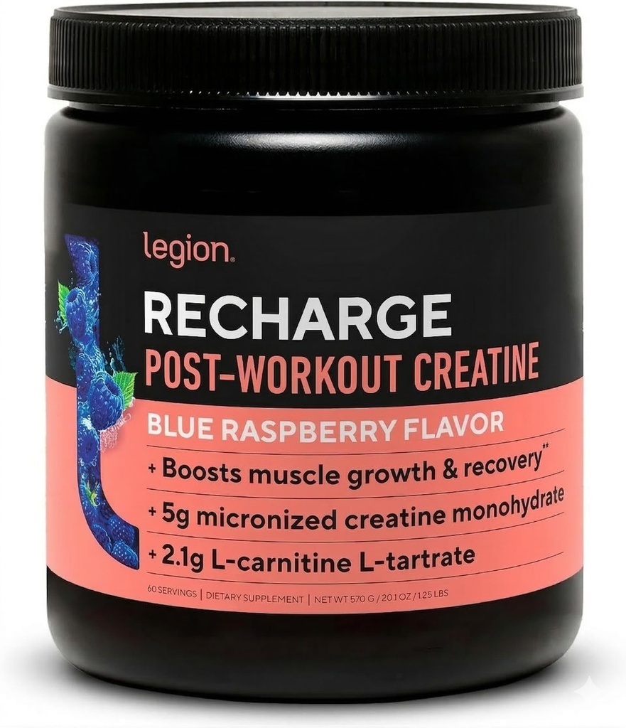 LEGION Recharge Post Workout Suplemen - All Natural Muscle Builder & Recovery Drink with Micronized Creatine Monohydrate Alami Sweetened & Flavored (Unflafeed, 30 Serving (Paket 1)
