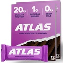 Atlas Protein Bar, 20g Protein, 1g Sugar, Clean Ingrediens, Gluten Free, Dark Chocolate Almond (12 Count, Paket 2)