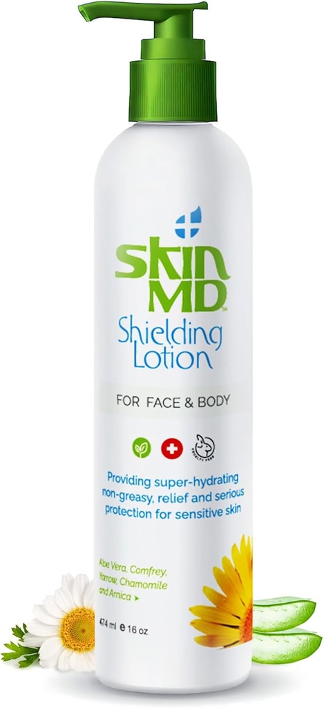 Skin MD Shielding Lotion - Lotion Tubuh Hydrating untuk Skin Sensitive Skin 124; None-Grease, Fast- Menyerap Moisturizer dengan Pemasyarakatan - Berdasarkan Ingredisasi 124; untuk Dry Skin, Eczema & Psoriasis Relief - 16oz Dispenser