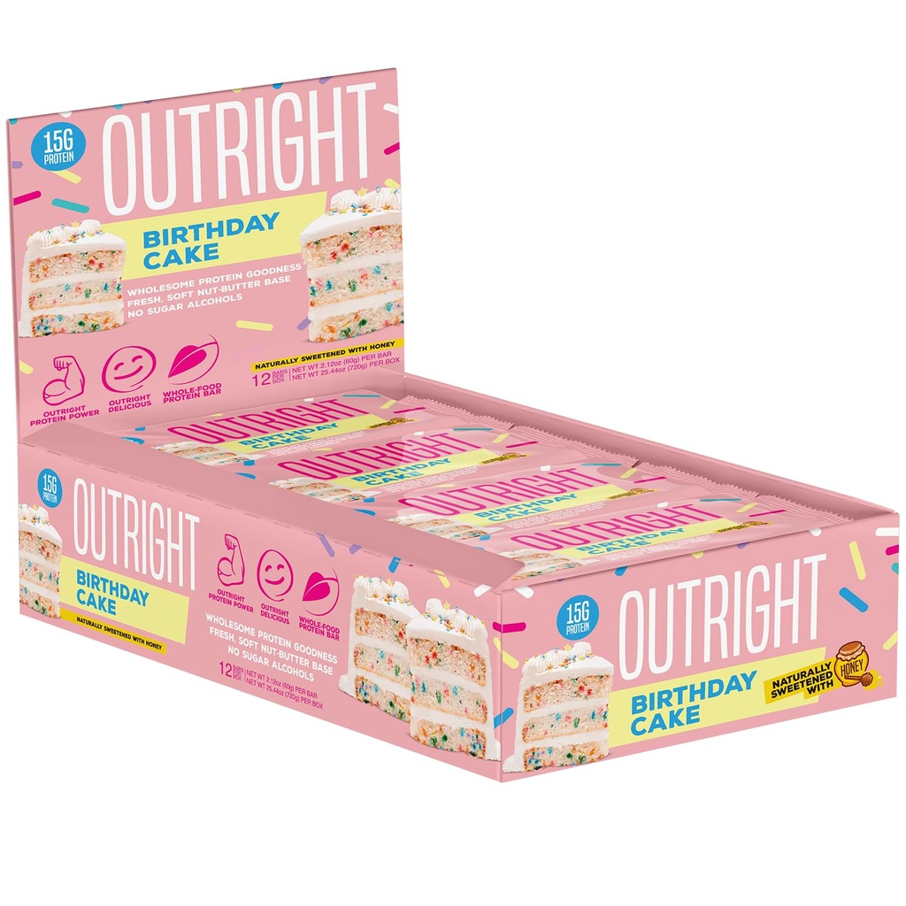Outright Bars - Kue Ulang Tahun Peanut Butter - Whole Food Protein Bar - No Sugar Alcohols - MTS Nutrition (12 Count)