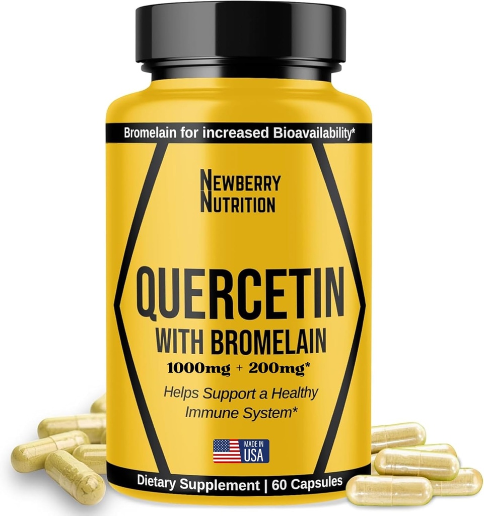 Quercetin dengan Bromelain Supplemen 1200mg, Quercetin 500mg Capsules, Membantu Dukungan Imunitas Sehat, Mampu Antioksidant, 60 Count