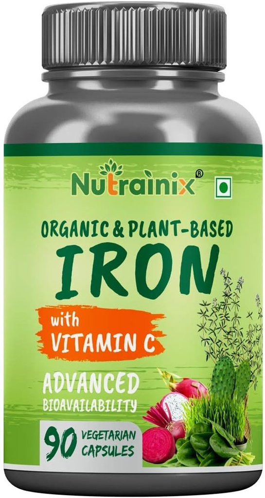 Tambahan Besi Organik dengan Vitamin C, Beetroot, Spinach daun untuk Fungsi Sel Darah Merah - 90 Vegetarian Kapsul