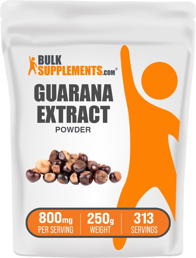 BulkSuppliments.com Guarana Extract Powder - Natural Caffeine Suplemen, dari Guarana Seed, Guarana Powder - Gluten Bebas, 800mg per Serving, 250g (8.8 oz) (Paket 1)