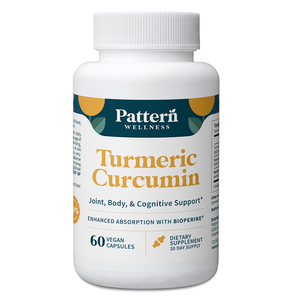 Pattern Wellness Turmeric Curcumin - 1300mg - 95% Curcuminoid dengan BioPerine £Black Pepper - Bersama, Cognitive & Imune Dukung - Tidak-GMO, Gluten Free - 60 Kapsul
