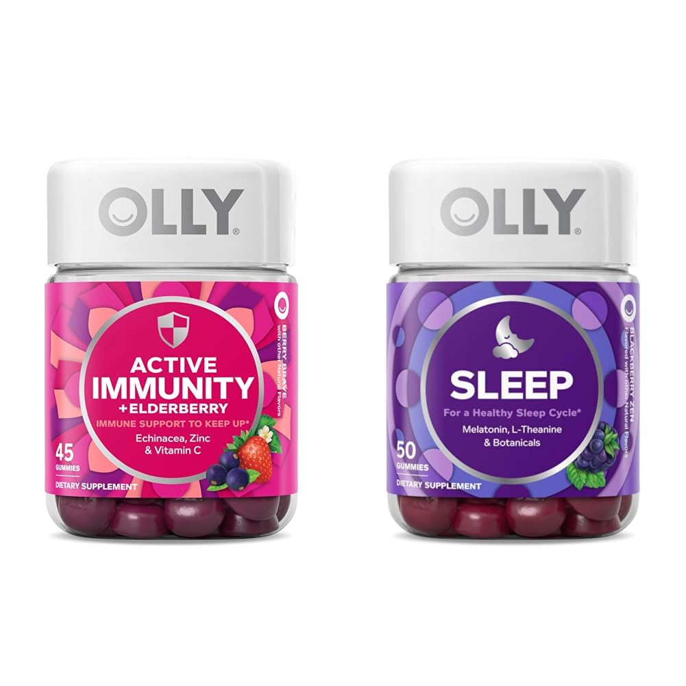 OLLY Gummy Active Immunity + Elderberry 45 Gummies, Sleep Gummy Occasional Sleep Dukung 50 Count