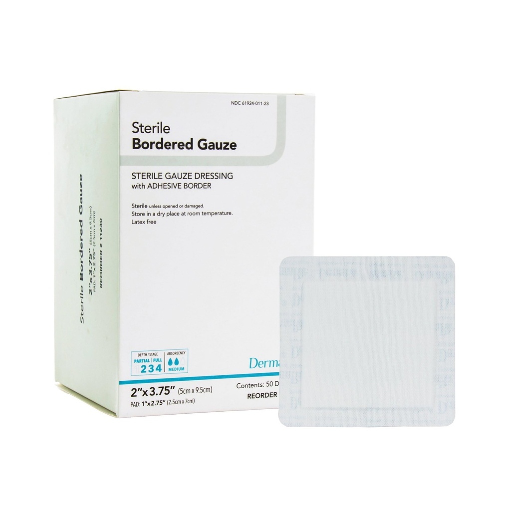 DermaRite 's Sterile Breared Gauze Dressing with Adhesive Border - Fleksible Non-Linting Material, First- Aid, Dikemas secara individu - 2 in. x 3- 3 / 4 in., 1 Count, 50 Paket, 50 Total