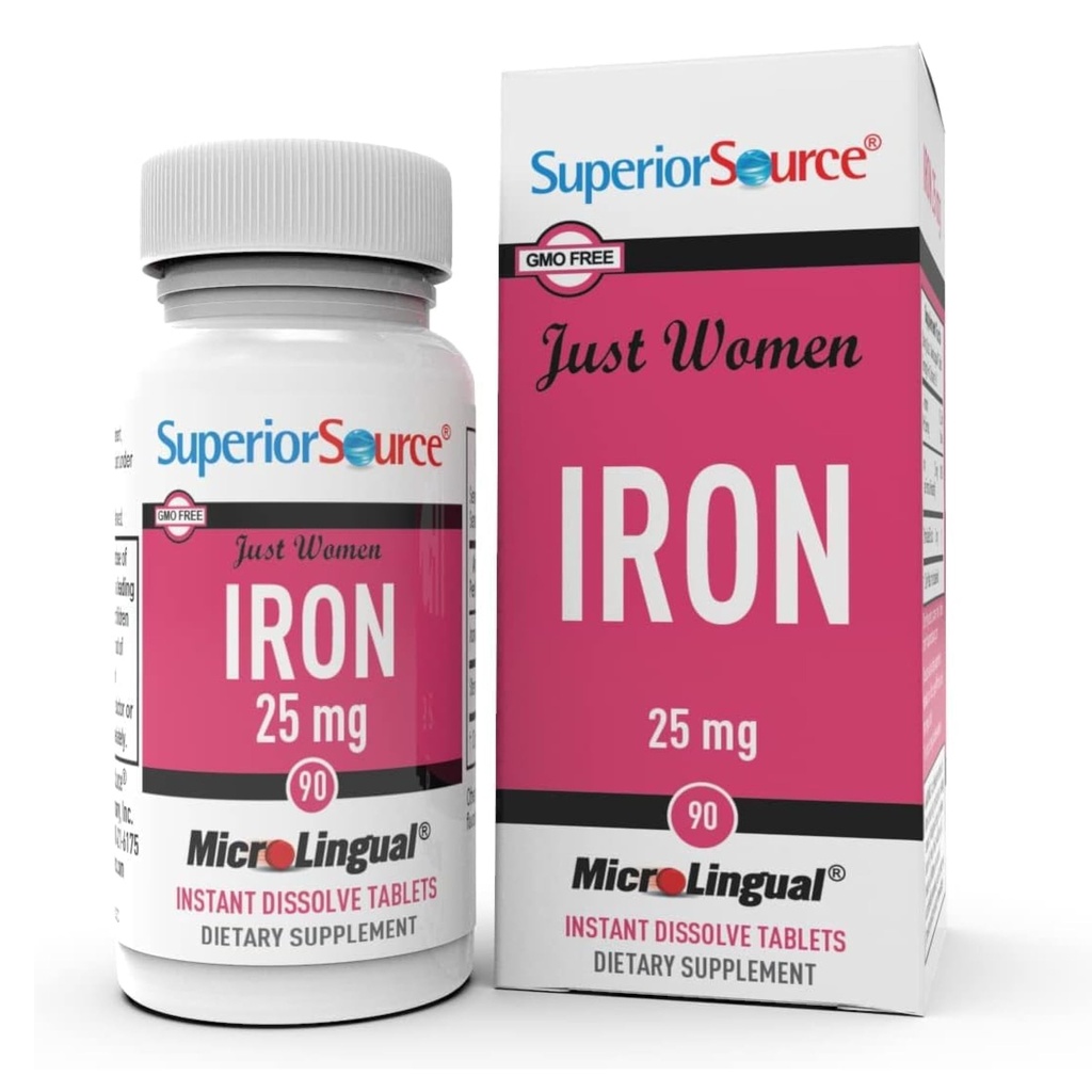 Superior Source Just Women Iron 25 mg - Ferrous Fumarate Suplement for Women - Iron Suplemen Overall Health - Formula Aids Terhadap Ketidaknyamanan Gastrointestinal - 90 Instant Dissolve Tablet