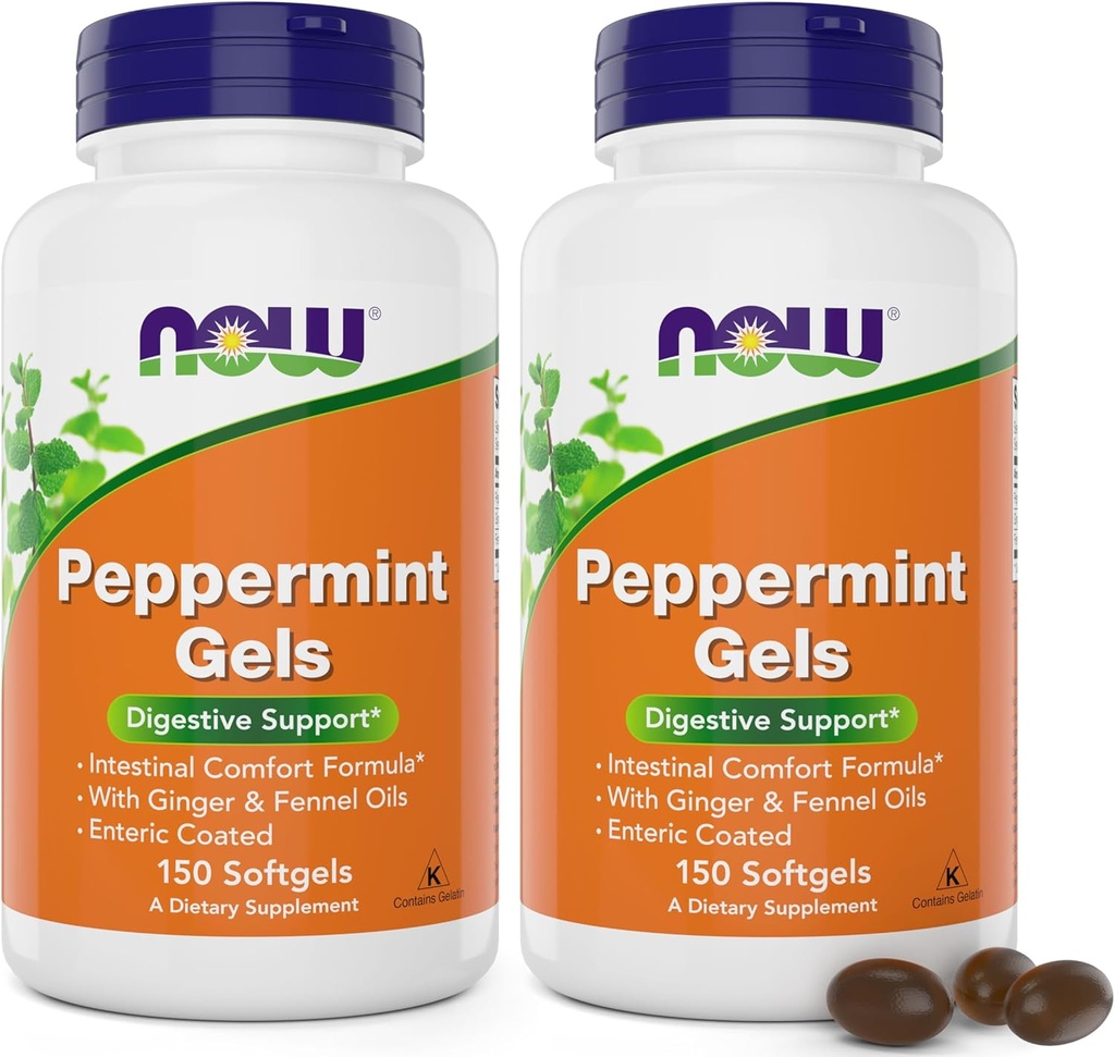 Sekarang Peppermint Gels dengan Ginger Oil dan Fennel Oil, 150 Softgels (Paket 2), Hiburan Coated
