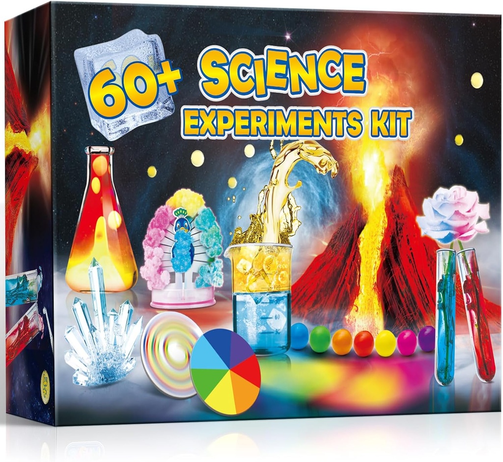 UNGLINGA 60 + Science Eksperiments Kits, Boys Girls Joys Gifts, Science Lab S.T.E.M Proyek Pendidikan Aktivitas dengan Kimia Set, Erupting Volcano, Warna