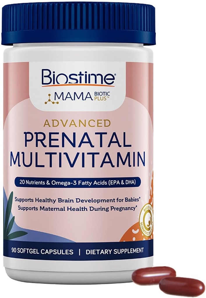Biostime Advanced Prenatal Vitamin for Women 124; 20 Nutrients, Multivitamin, Folic Acid, Iron, Prebiotic and Omega 3 EPA & DHA Fatty Acids 124; Pregnancy Vitamins & Support Tambahan 12490 Softgel Pill