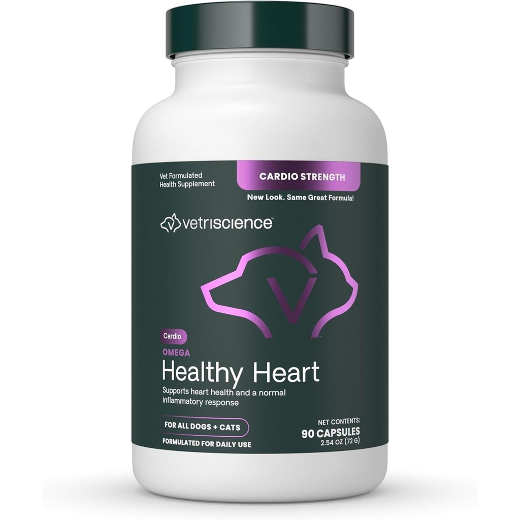 VetriScience Omega Heally Heart Easy- Open Kapsules, Cardio Strength Taurine dan Omega-3 Tambahan untuk Dogs and Cats, Dukungan Hati Tambahan untuk Pets, 90 Count