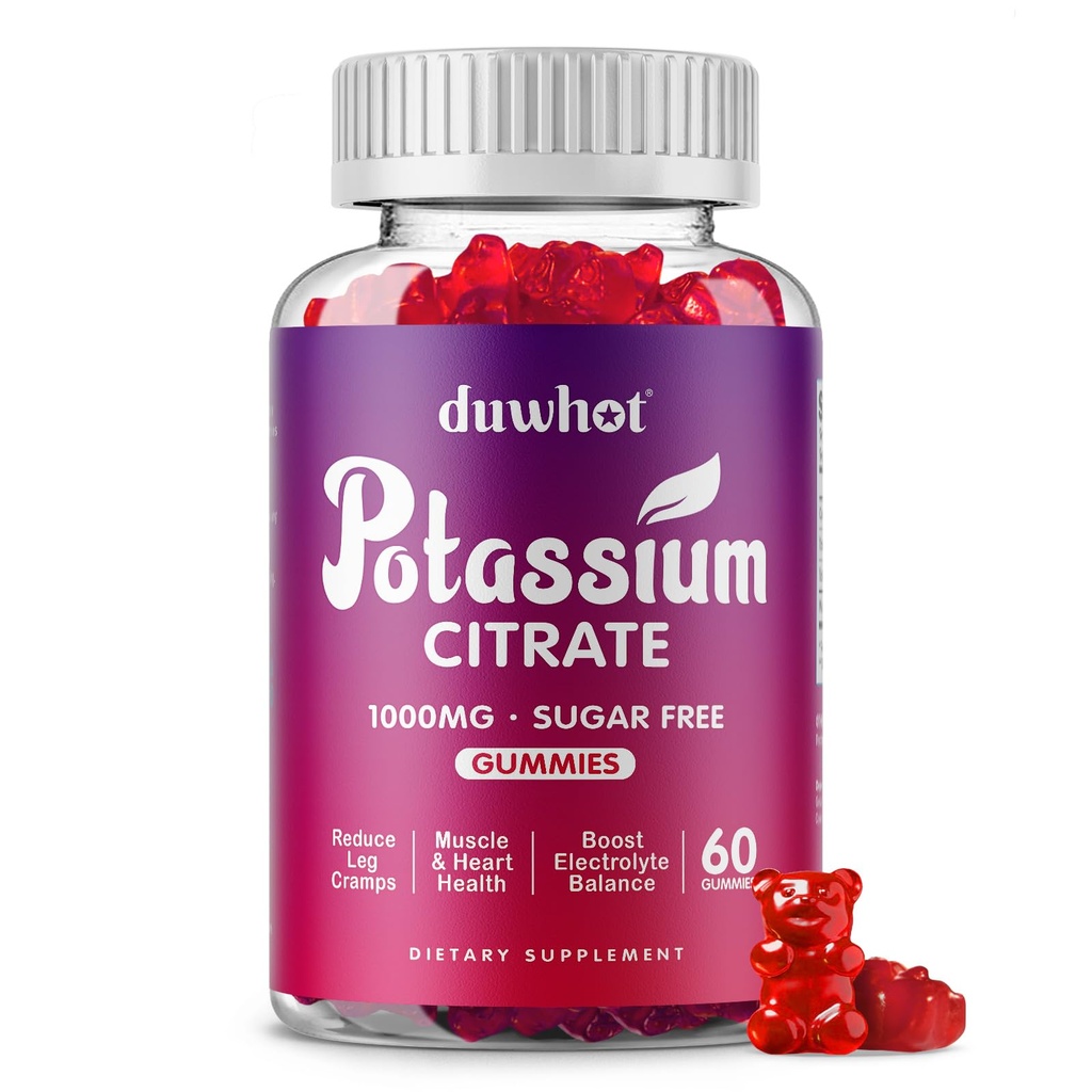 Potasium Citrate 10000mg Gummies, Potasium Suplemen untuk Perempuan & Pria dewasa, Dukung Kram dan Kesehatan Otot, 60 Chewables