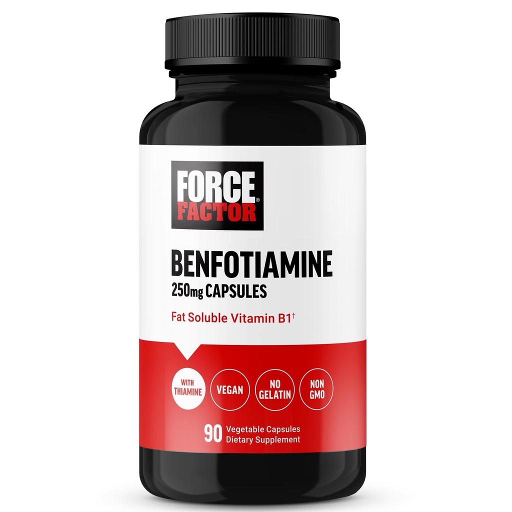 FORCE FACE Benfotiamine Plus Thiamine Suplement, Fat Soluble Vitamin B1 for High Absorpsi, Non-GMO, Vegan, 90 Vegetable Capsules