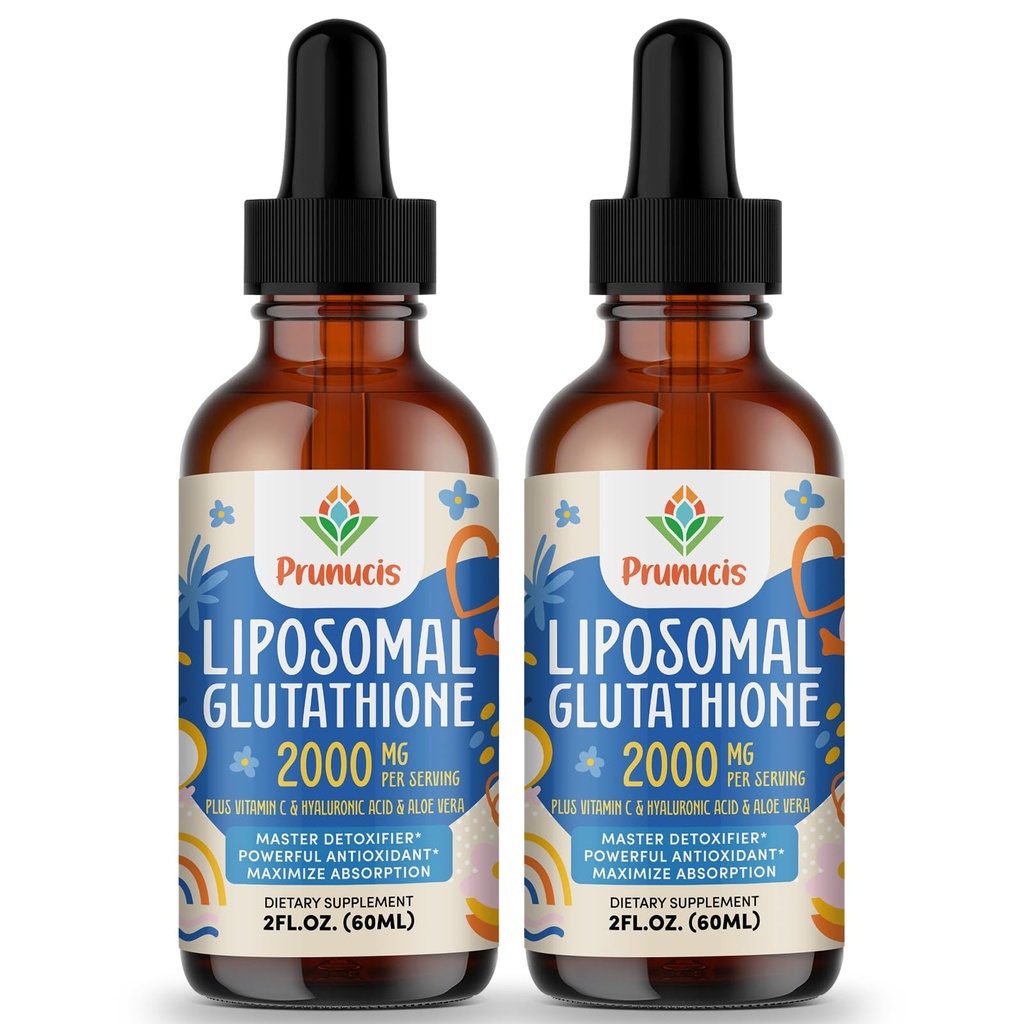 2000MG Lipomal Glutathione Liquid, 98% Absorpsi, Aktif Formulir L- Glutathione Suplemen, Vegan Friendly, Powerful Antioksidant Complex for Immune System, Aging Detox, 4 FL.OZ