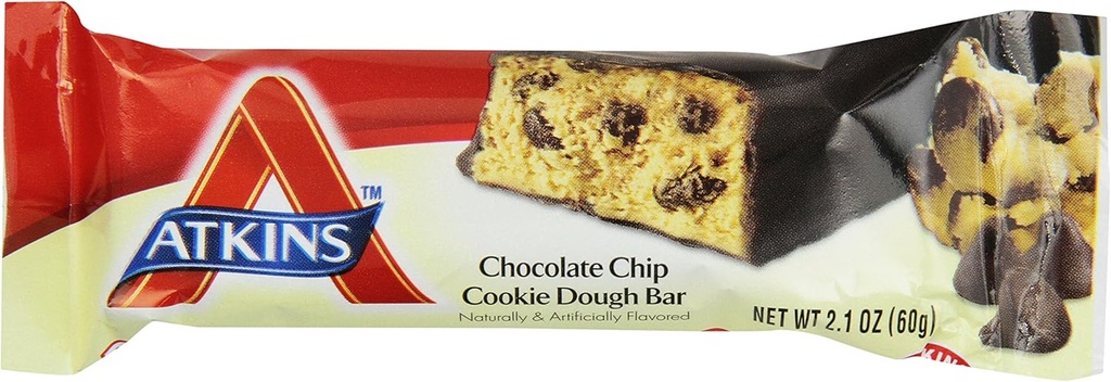 Atkins Chocolate Chip Cookie Dough Protein Meal Bar, High Fiber, 1g Sugar, 3g Net Carbs, Meal Replacement, 5 Count (Paket 6)