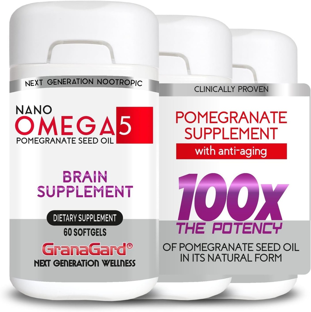 Supplemen Otak (3- Bulan) dengan Anti Penuaan, Pil Ingatan, Tambahan Omega 5 Pometate, 3 Botol 60ct Masing-masing