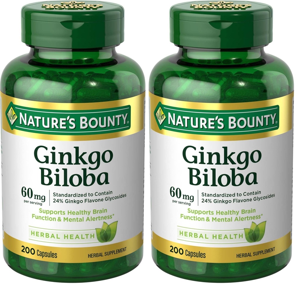 Nature 's Bounty Ginkgo Biloba 60 Mg, 200 Capsules (17243) (Paket 2)