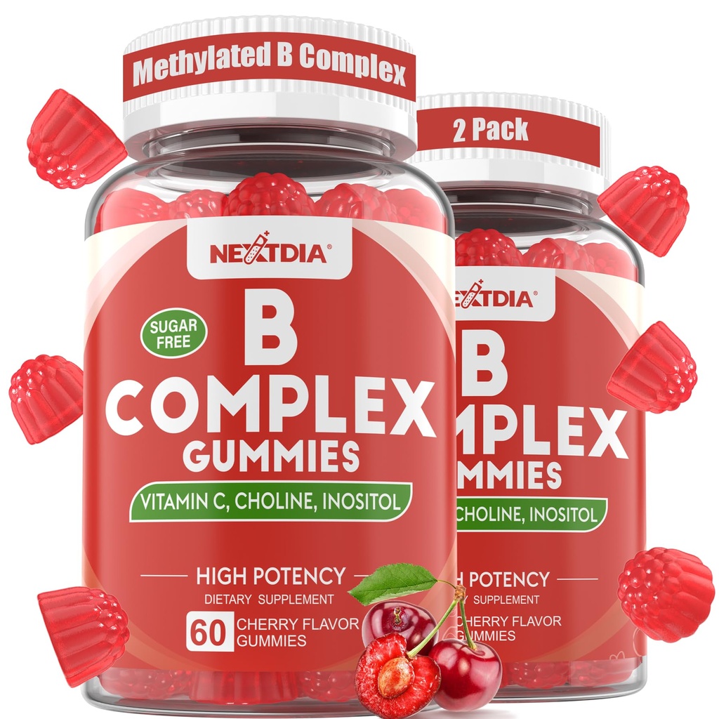 Vitamin B Complex Gummies, Vegan Vitamin B Gummies with 2000 mcg Metyl B12, Metyl Faunk 124; Plus Cholin + Inositol, Vitamin C + Zinc for Supports Energy, Mood, Immune, Healthy Hair, Skin - 120 Cts