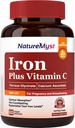Tambahan Besi Lembut untuk Pria Perempuan, 27mg Besi Bisglycinate Plus 120mg Vitamin C, Stomach Friendly, Optimal Absorpsi & Nun-Constipating Iron Pil, Gluten Bebas, Non-GMO, 60 Vegan Caps