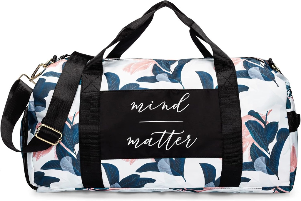 Gym Bag for Women with Shoe Comment and Wet Pocket 124; Dughlable Lighlable Gym Duffle with Motivational Quote and Graphic Designs 126; Great for Exercise and Overnight 124; White / Navy