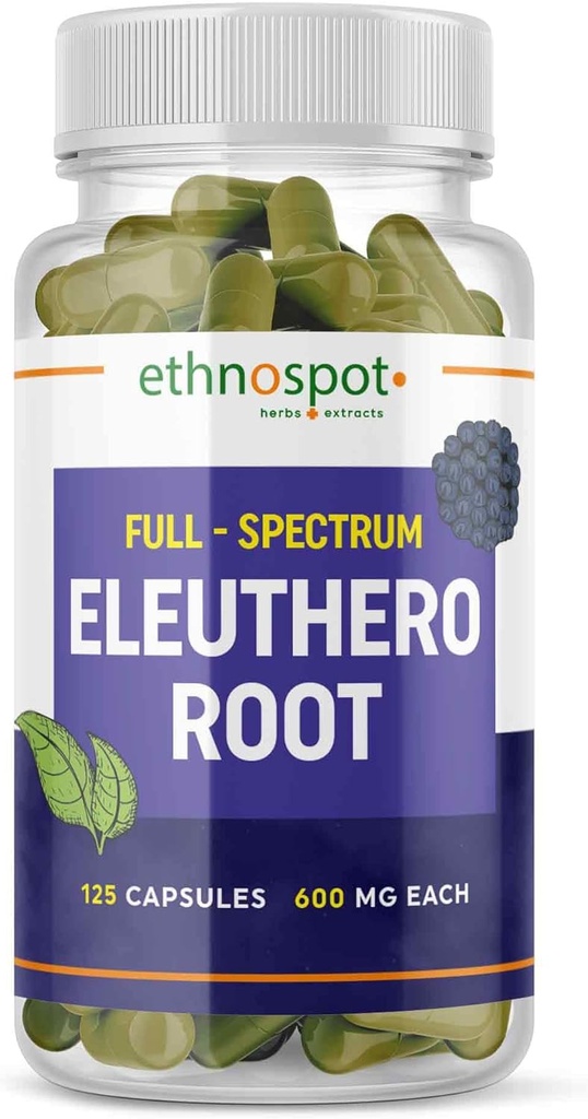 Full Spectrum Eleuthero Root Capsules - Siberian Ginseng - Boosts Fisik Stamina & Mental Allency - Mental System Ammune - Enhanced Eleutheroside Profile - All Natural - 125 Vegan Capsules