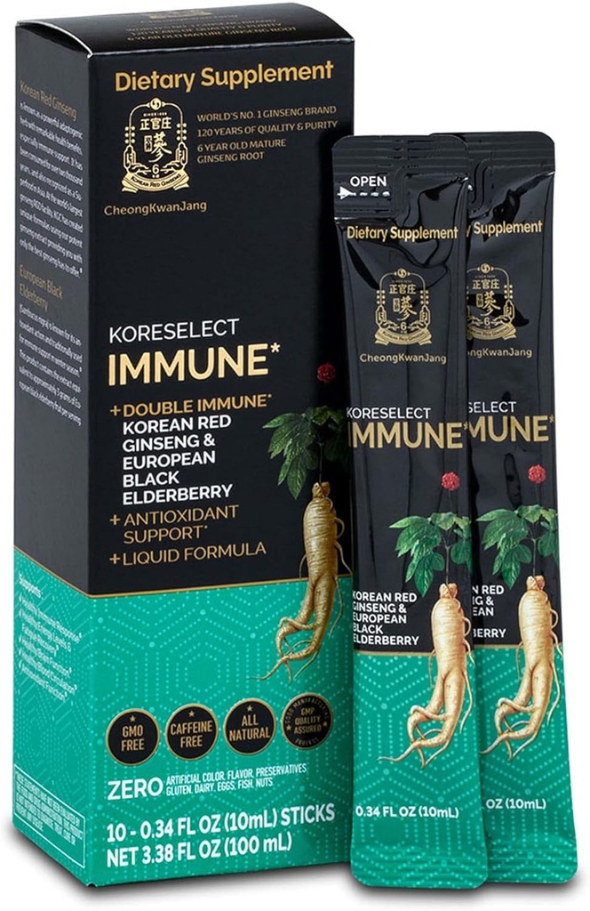 Imune, Korean Red Ginseng Extract dengan Elderberry Liquid Sticks, Immunity Dukung, Blood Circulation Booster, Supplemen Energi Alam, 6 Tahun Lama Panax Ginseng, 10 Count