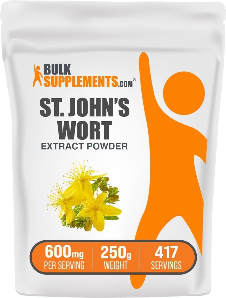 BulkSuplements.com St. John 's Welt Extract - St Johns Welt Suplement, Herbal Suplemen Mood - Vegan & Gluten Bebas, 600mg per Serving, 250g (8.8 oz) (Paket 1)