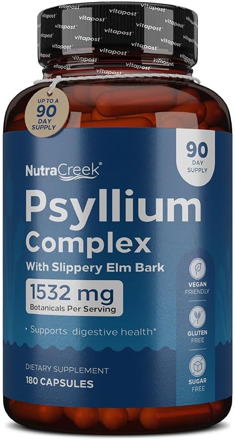 Psyllium Complex Complex 14; 11- Ingredient Psyllium Hussules Capsules with Psyllium Powder, Slippery Elm & Ginger to Cleanse & Dukung Digetical System Health 124; 180 Capsules