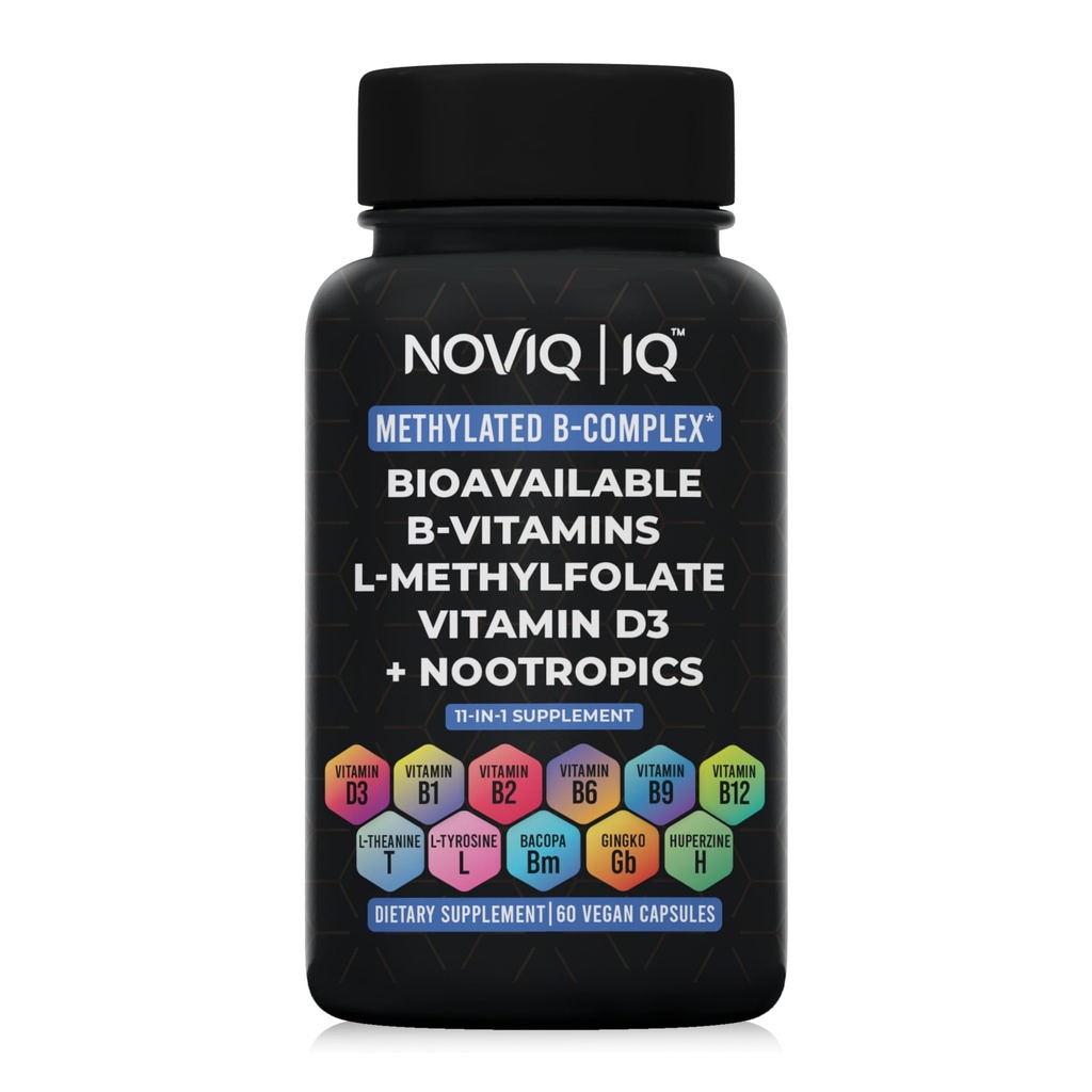 11 -in- 1 Methylated B-Complex Suplement: 680mcg L- Methyfolat (5-MTHF) Thiamine (B1) Riboflavin (B2) Pyridoxal (B6) Methylcobalamin (B12) - VedD3 + Nootropics - 1.100mg + Melayani - Cacah 60