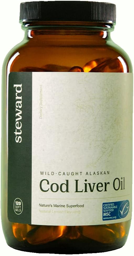 STEWARD - Wild- Menangkap Alaska Cod Liver 120 Softgels 124; EPA Omega- 3, DHA, DPA dan SPM + Natural Vitamin A & D