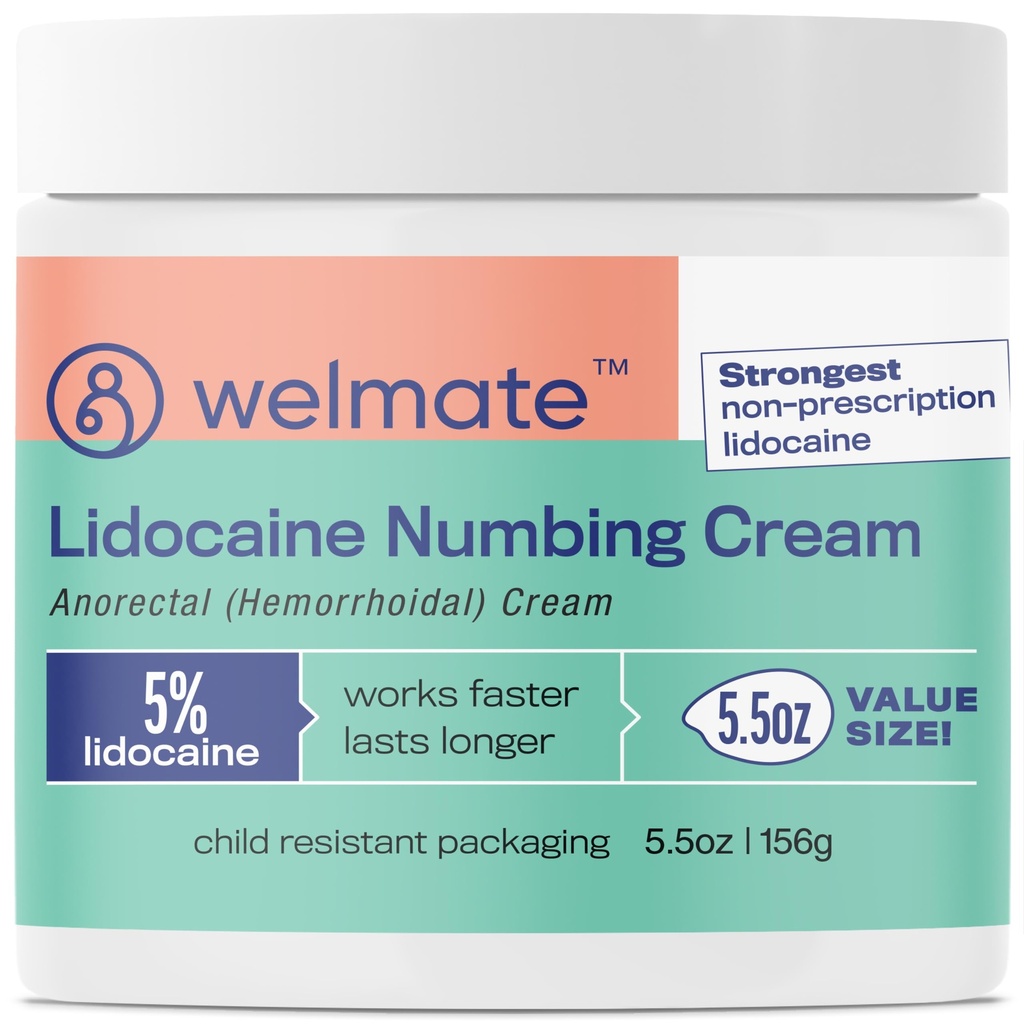 WELMATE 5% Lidocaine Heembehoid Relief Cream, Maximum Power Anorectal Cream, 5.5 oz