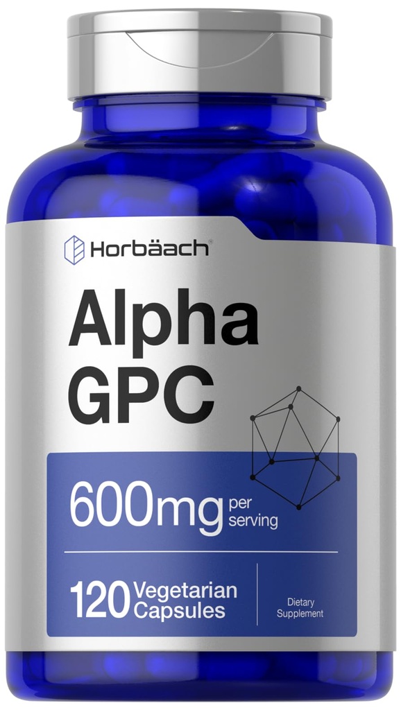 Horbäach Alpha GPC 600mg 124; 120 Capsules 12.4; Vegetarian, Non-GMO & Glten Free Chooline Suplemen 124; Menyediakan Memori Sehat, Fokus dan Kejelasan