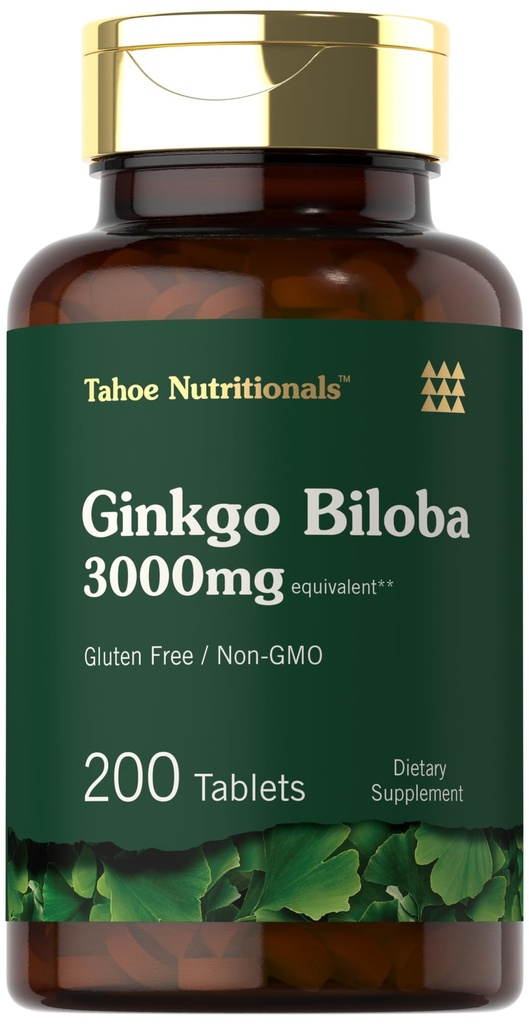Carlyle Ginkgo Biloba 3000mg 124g; 200 tablet Vegetarian 124; Ekstra Kekuatan 124; Non- GMO, Gluten Freen Formula 124; oleh Tahoe Nutronional
