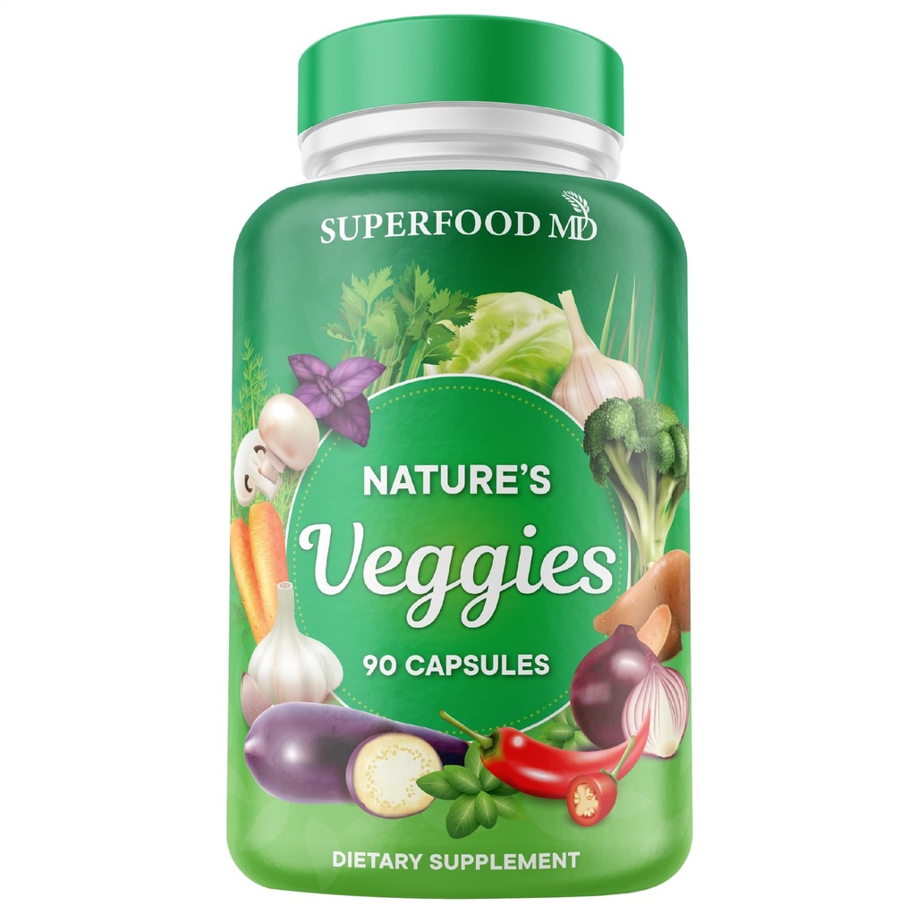 Superfood MD Vegies Suplement - 90 Veggie Capsules - Supports Energy Levels, Beta Carotene, Vitamin & Mineter- Soy Free - 90 Count