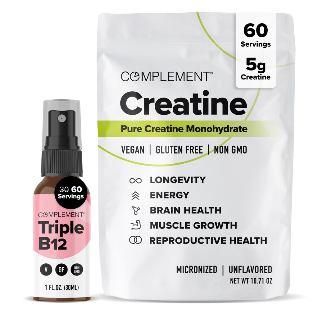 Komplement Triple B12 Spray & Creatine Bundle - Vegan B12 Suplemen dan Performance Muscle