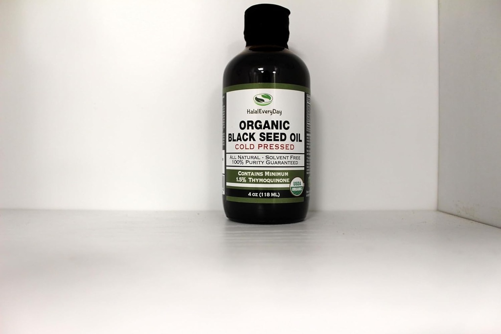 HallalEvery Day Organik Minyak Benih Hitam - USDA Tersertifikasi Dingin Botol Kaca Lebih 1.5%