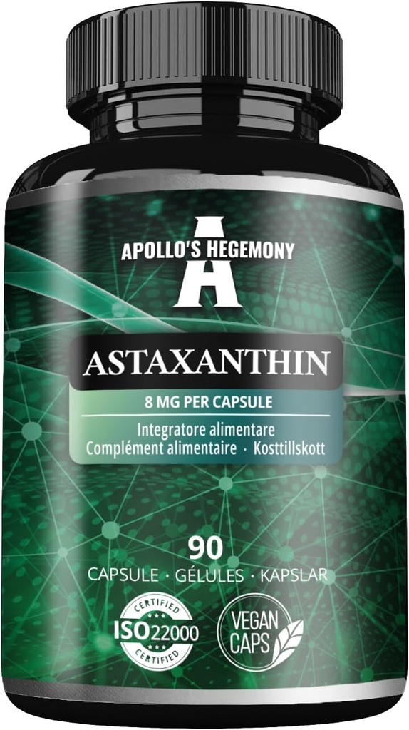 Apollo 'S HEGEMONY Astaxanthin 8 mg dari Microalgae Haematococcus pluvialis - 90 Vegan Capsules - 3 Bulan Suply - powerful antioksidant - Diet Supplemen
