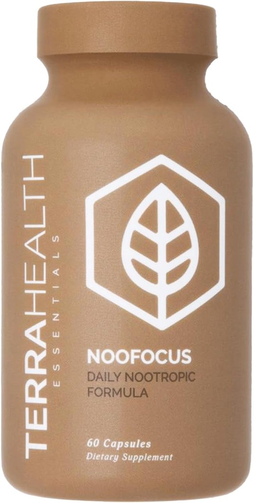 Terra Health Essentials NOOFOCUS - Nootropics Brain Supplement with Adaptogenic Mushroom, Alpha- GPC, Gotu Kola, L- Theanine for Focus & Memory - All Natural, 30 Day Suppply