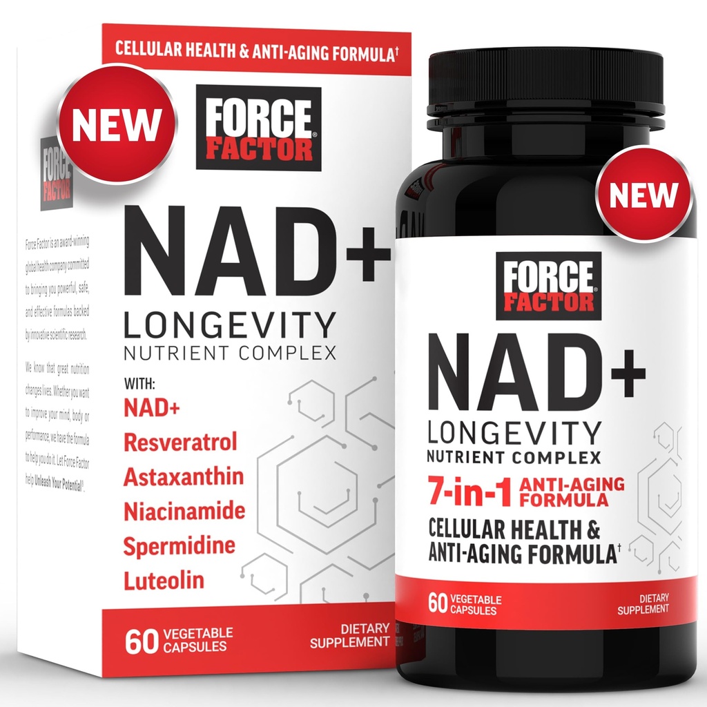 FORCE FASETOR NAD + (NMN atau Nicotinamide Riboside Alternatif) dengan Resveratrol, Astakexanthin, Spermidine & Luteolin Kompleks, NAD untuk menyokong Kesehatan Cellular & Healthy Aging, 60 Capsules