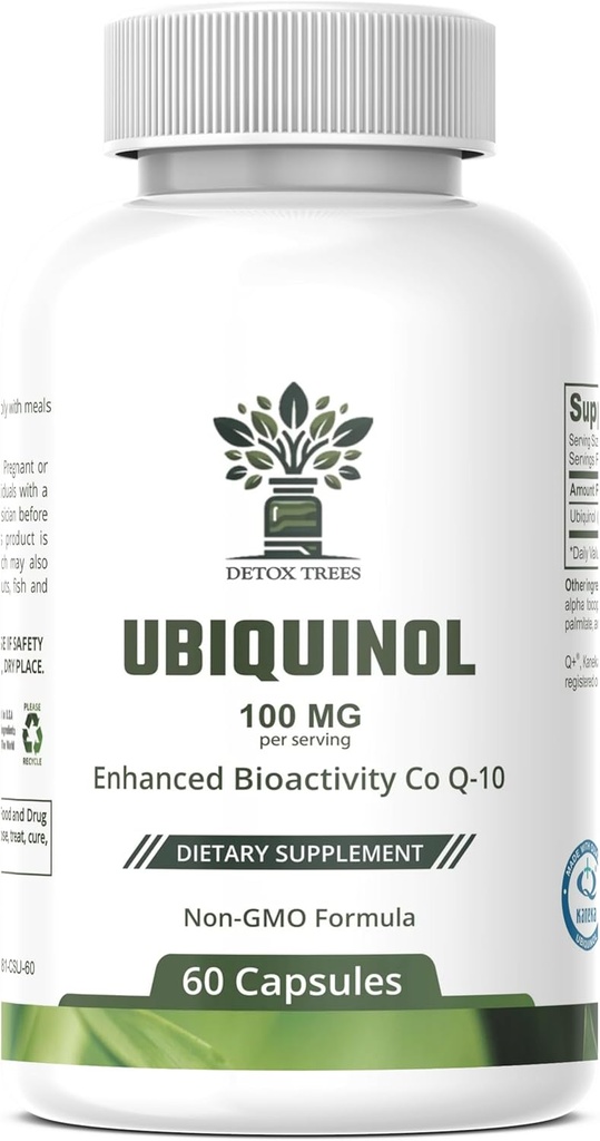 Ubiquinol CoQ10 100mg - Enhanced Bioavability, Suplemen Absorpsi Tinggi - Non-GMO, Gluten Free for Heart Health & Cardiovascular Dukungan, 60 Capsules