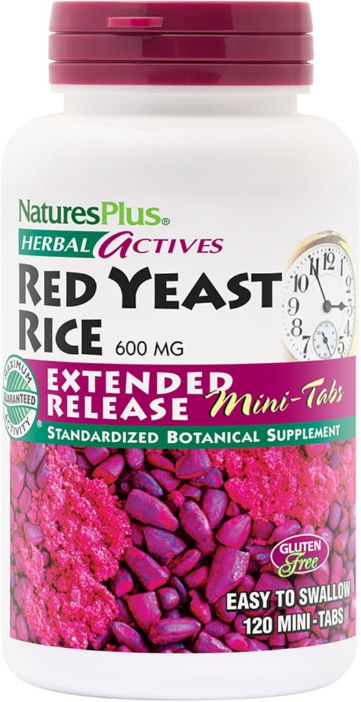 NaturresPlus Herbal Actives Red Yeast Rice Extended Rilis 600 mg - 120 Mini- Tab, Paket 2 - Supports General Well- Vegetarian, Gluten Free - 120 Total Servings