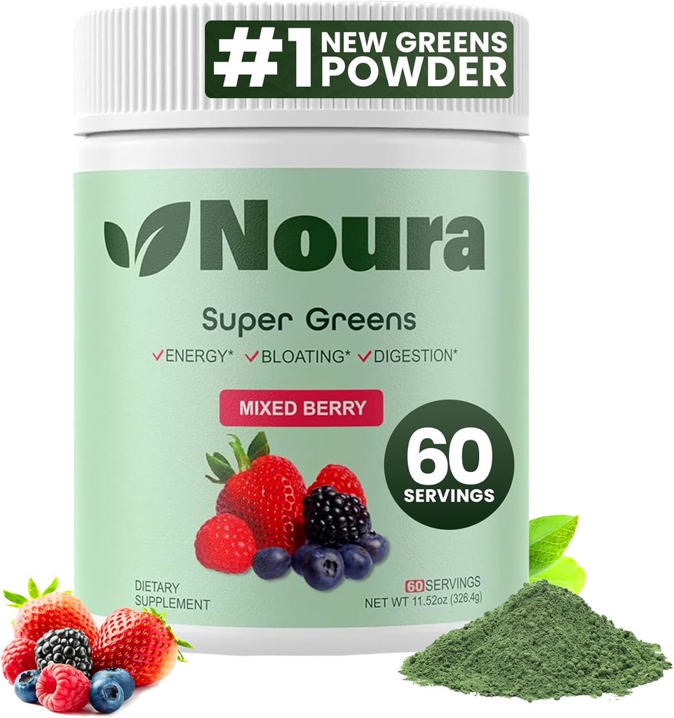 Super Greens Powder, 60 Servis - Imunitas, Digeptical Enzymes & Progories for Energy, Gut Health, Bloating Relief for Women - Greens Superfood Pounder - Mixed Berry