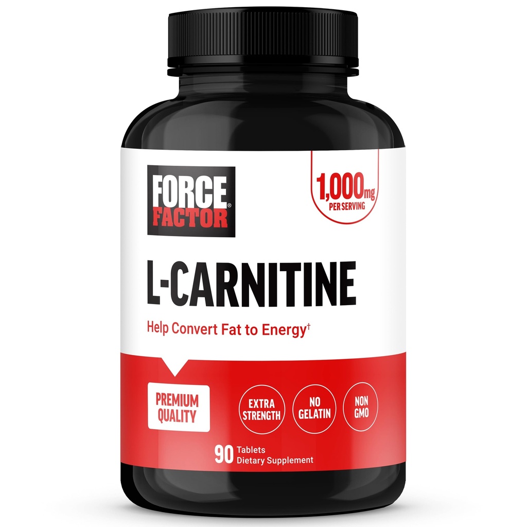 ForCE FacTOR L-Carnitine Tambahan, L Carnitine Tarttin 1000mg Capsules untuk Mengkonversi Fat Into Energy, Dukung Muscle Recovery, dan Boost Exercise Performance, Vegan, Non-GMO, 90 Tablets