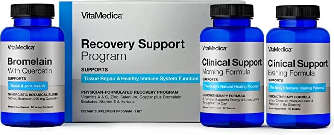 VitaMedica 124; Recovery Dukung Program 124; Natural Post Support Suplemen 124; Clinical Dukungan 124; Bromelain dengan Quercetin 124; Arnica Montana 124; Vitamin A, Vitamin C, Zinc 124; Gluten Free Alag124; Dibuat di AS