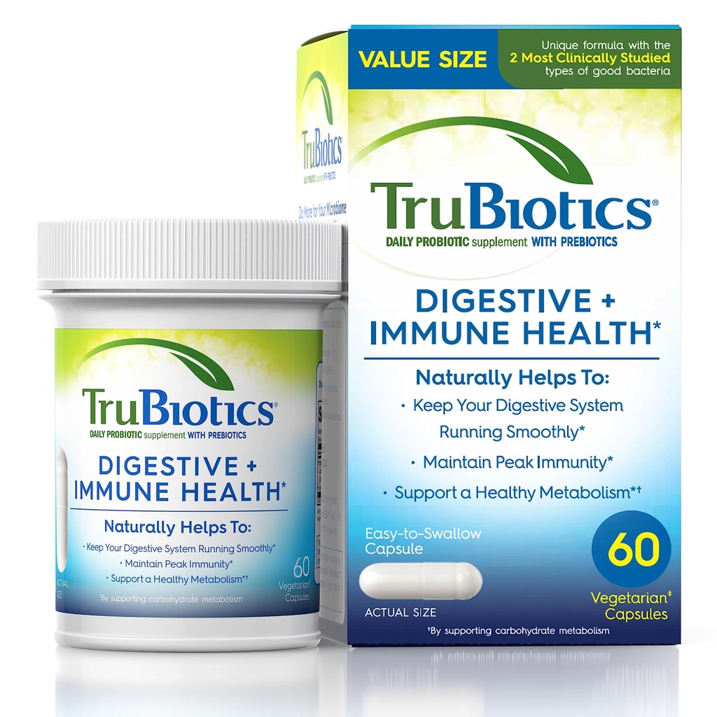 Unsur Trubiotik untuk Kesehatan Digetical & Imune, Mendukung Regularitas & Membantu Religalitas Ketidaknyamanan Abdominal, Bloating Gas & Bloating, 2 Clinically Studied Prototic Strains, Plus Pregities, 60 Capsules