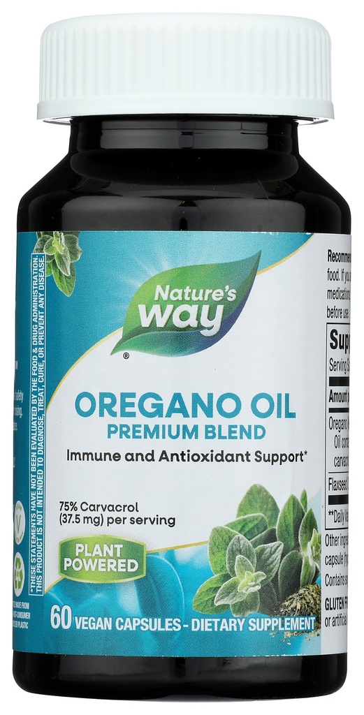 Nature 's Way Oregano Oil, Imune dan Antioksidant Suplemen Dukungan, * 75- 85% Carvacrol per Serving, Gluten Free, 60 Vegan Capsules