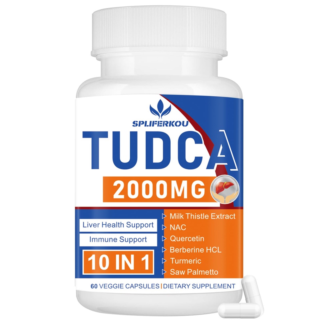 2000mg Tudca Liver Supplement, Tudca Bile Salt dengan Milk Thistle dan Nac, 60 Capsules selama 30 hari, Dukungan untuk Liver, Detoxification, Immune System