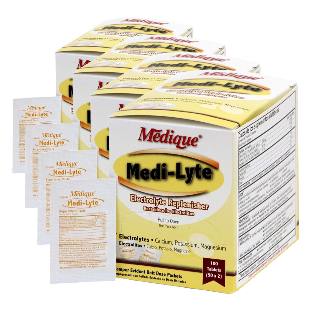 Medique 03033 Medi- Lyte Electrolite Tablets w / Potasium Chloride for Cramps, 100-Tablets (Paket 4)