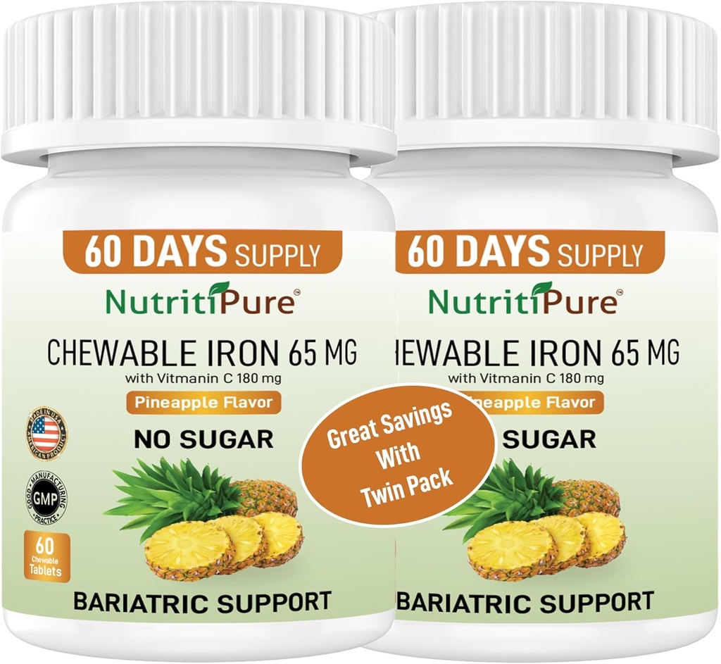 Besi Chewable 65 mg dengan Vitamin C 180 mg - Tablet dalam Pineapple Flavor 60 Count (2)